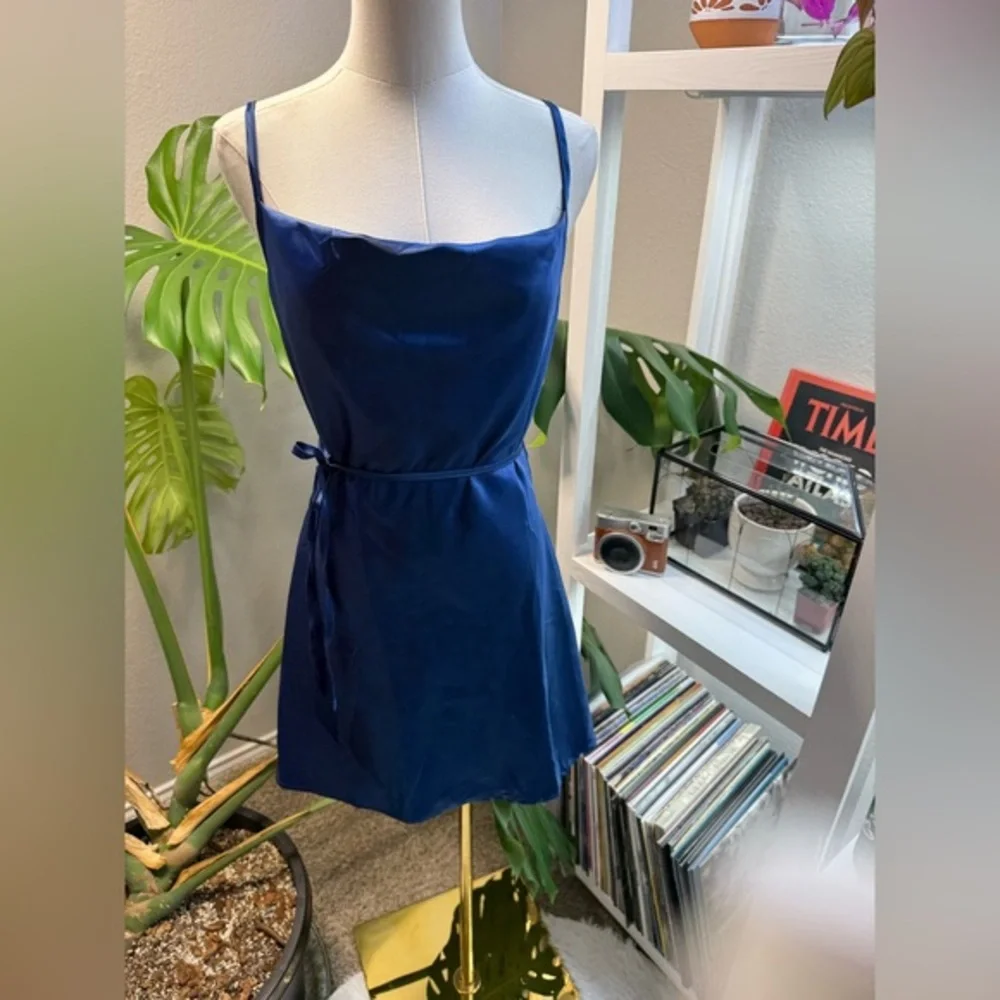 NWOT Blue Mini Dress, strappy, loose fitting with a thin waist tie | S - Picture 2 of 9